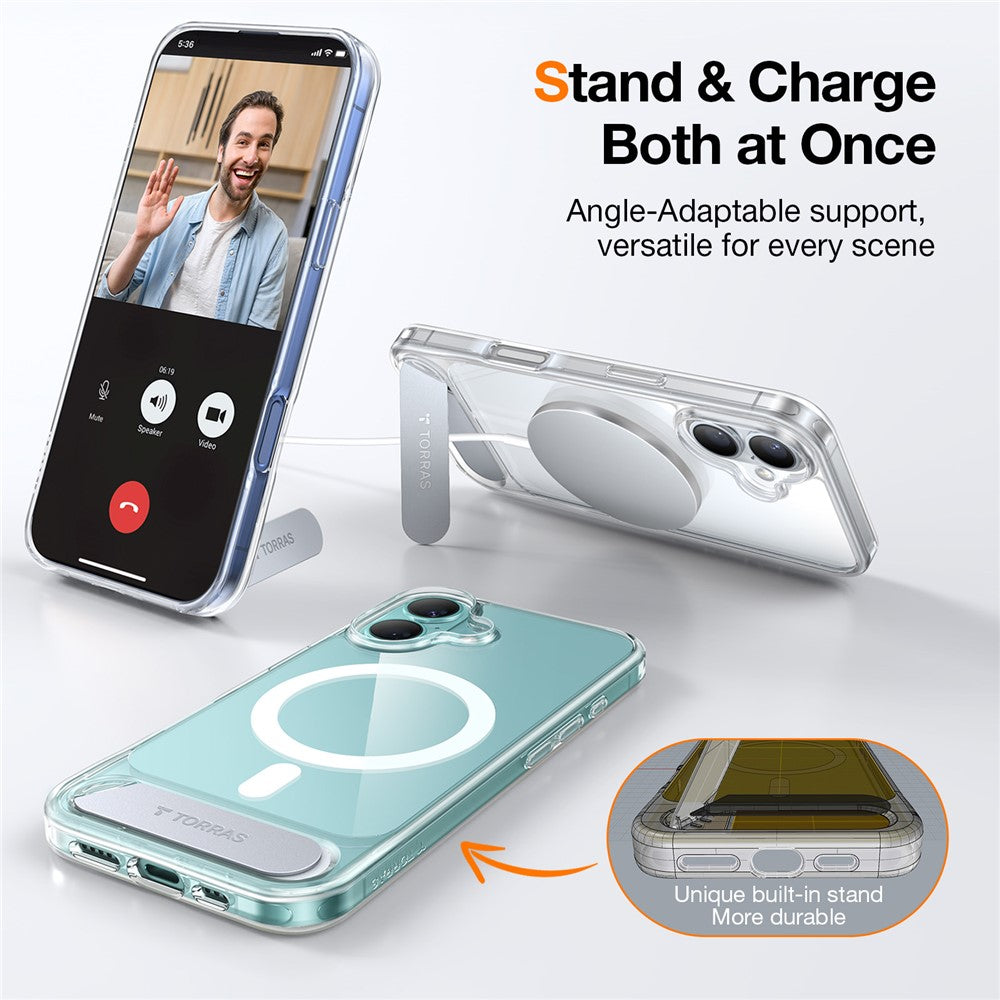 TORRAS For iPhone 16 Case Kickstand TPU+PC Phone Cover Compatible with MagSafe