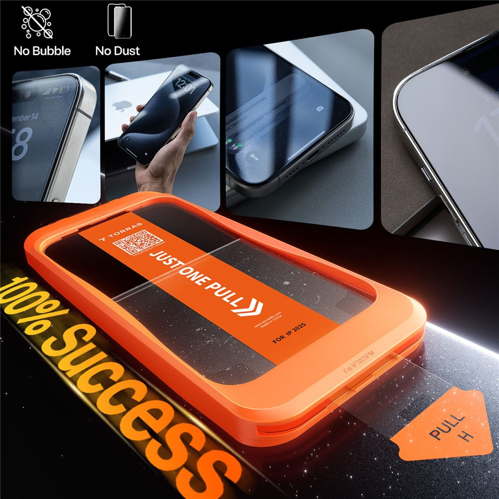TORRAS Glassgo For iPhone 17 Pro Screen Protector Tempered Glass HD Film with Automatic Dust Removal Tool