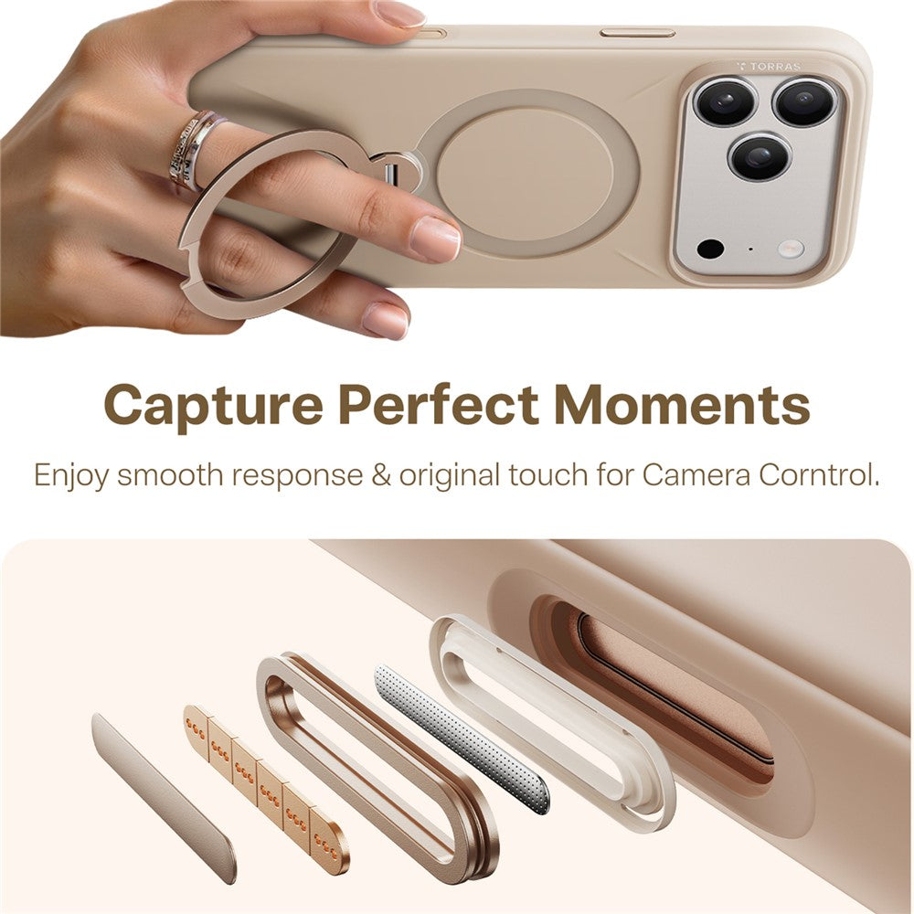 TORRAS Ostand Q Pro Series For iPhone 17 Pro Max Case Magnetic Ring Kickstand Liquid Silicone + PC Phone Cover