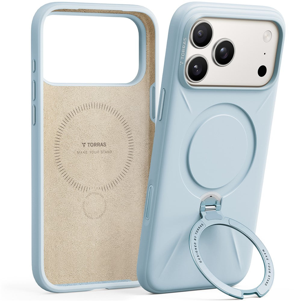 TORRAS Ostand Q Pro Series For iPhone 17 Pro Max Case Magnetic Ring Kickstand Liquid Silicone + PC Phone Cover