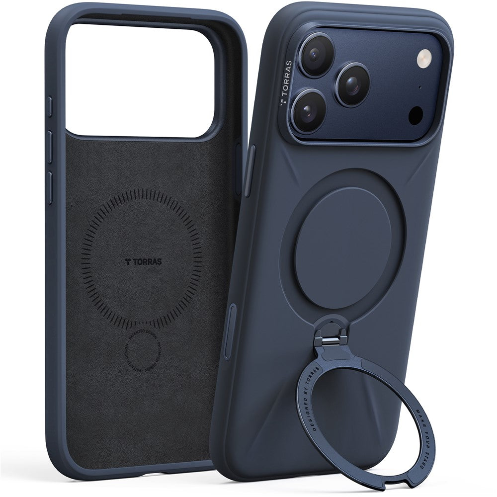 TORRAS Ostand Q Pro Series For iPhone 17 Pro Max Case Magnetic Ring Kickstand Liquid Silicone + PC Phone Cover