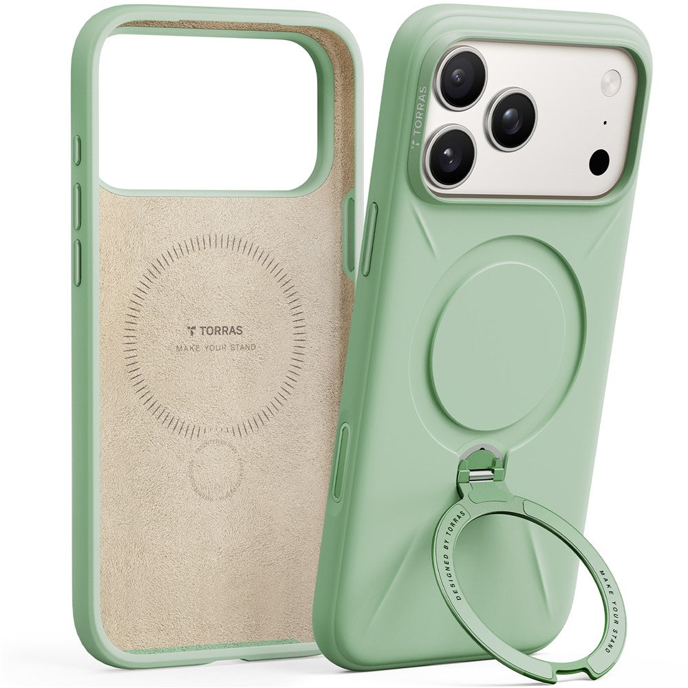 TORRAS Ostand Q Pro Series For iPhone 17 Pro Max Case Magnetic Ring Kickstand Liquid Silicone + PC Phone Cover