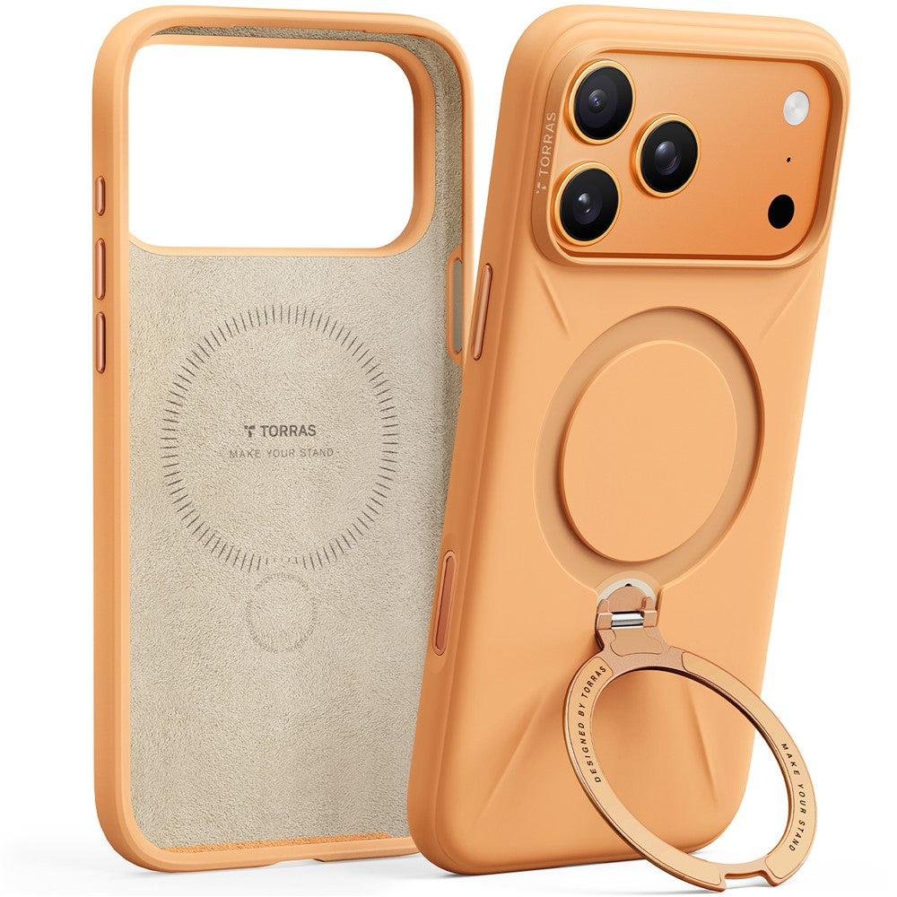 TORRAS Ostand Q Pro Series For iPhone 17 Pro Max Case Magnetic Ring Kickstand Liquid Silicone + PC Phone Cover