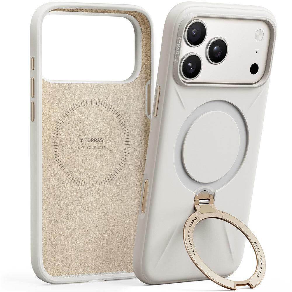TORRAS Ostand Q Pro Series For iPhone 17 Pro Max Case Magnetic Ring Kickstand Liquid Silicone + PC Phone Cover