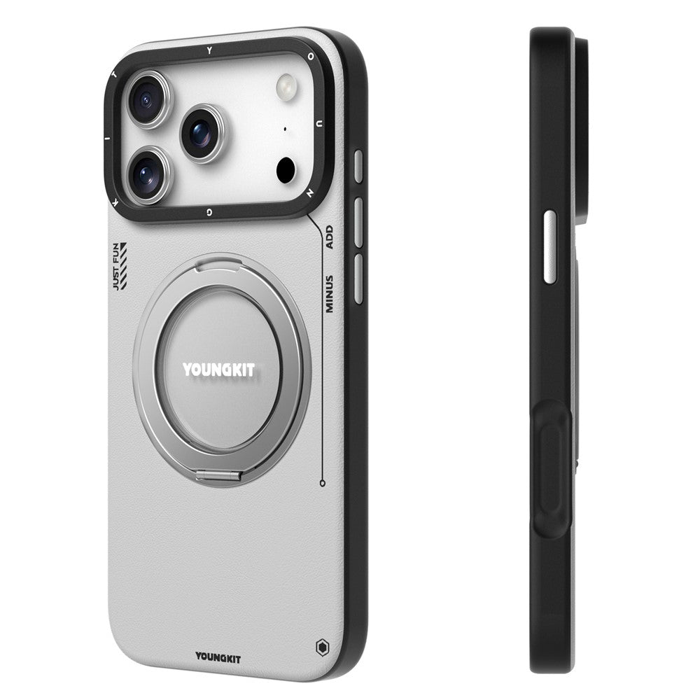 YOUNGKIT For iPhone 17 Pro Case Rotating Kickstand Shockproof TPU + PU Leather Phone Back Cover