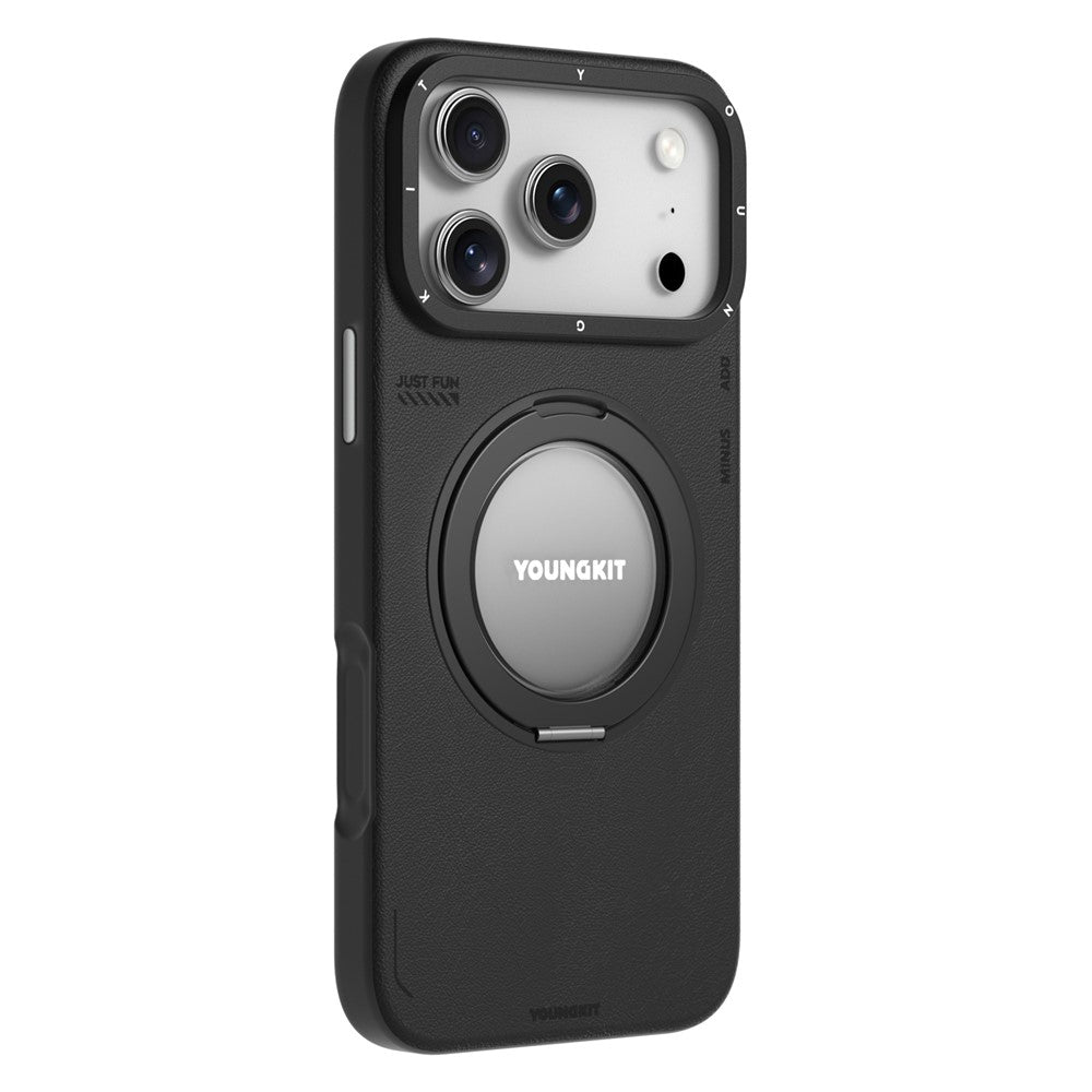 YOUNGKIT For iPhone 17 Pro Case Rotating Kickstand Shockproof TPU + PU Leather Phone Back Cover