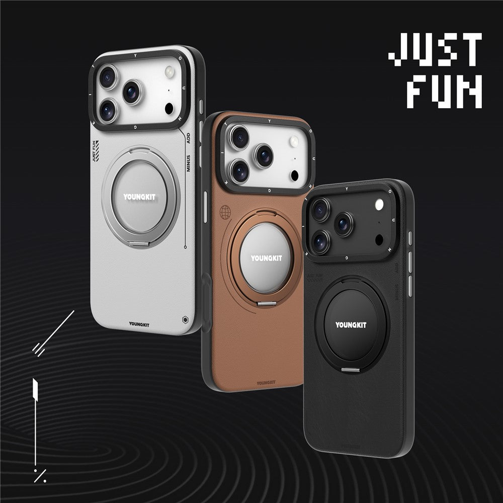 YOUNGKIT For iPhone 17 Pro Max Case Rotating Kickstand Shockproof TPU + PU Leather Phone Back Cover