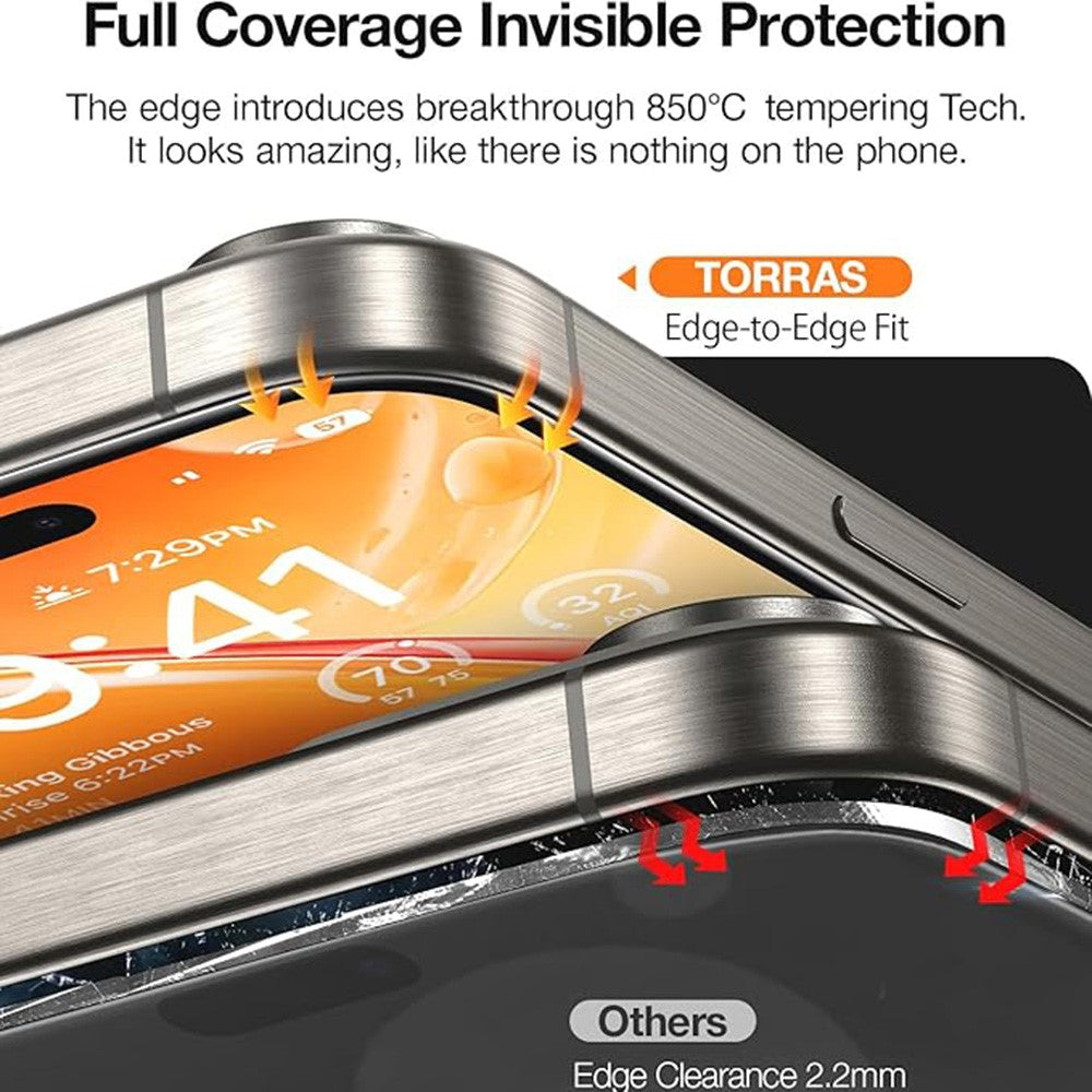 TORRAS Glassgo For iPhone 15 / 14 Pro Screen Protector Tempered Glass HD Film with Automatic Dust Removal Tool