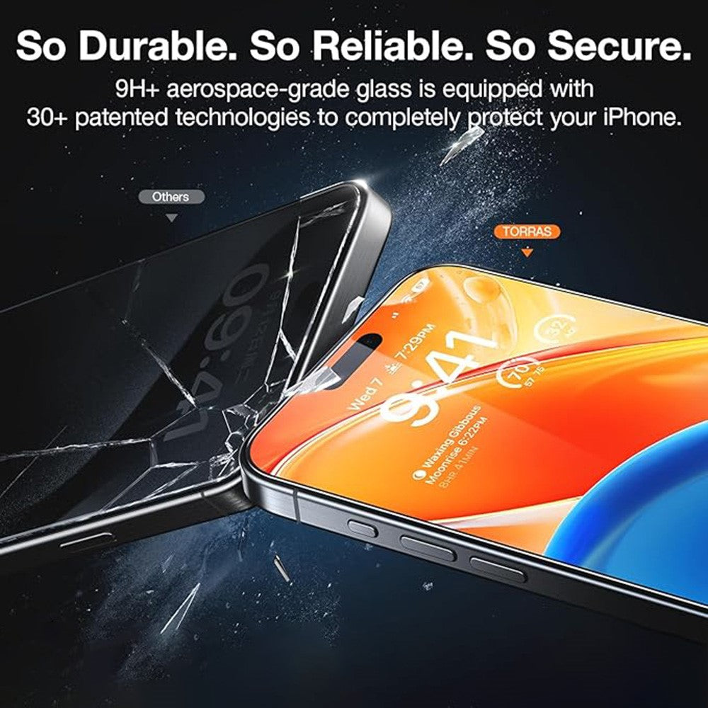 TORRAS Glassgo For iPhone 15 / 14 Pro Screen Protector Tempered Glass HD Film with Automatic Dust Removal Tool
