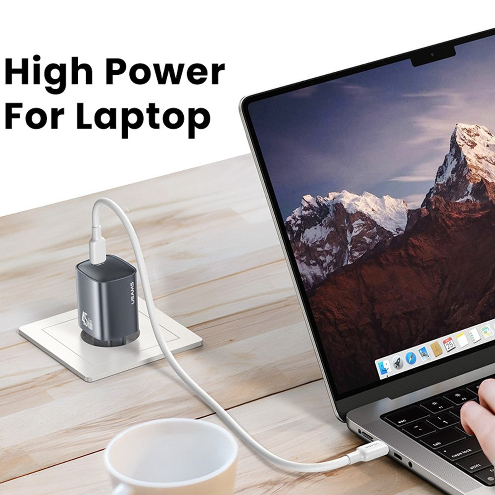USAMS T66 45W GaN Fast Charger Portable Power Adapter for Phone / Tablet / Laptop, EU Plug