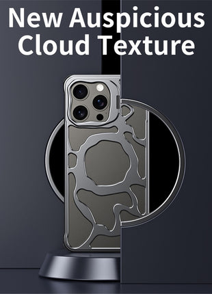Auspicious Cloud Series For iPhone 14 Pro Magnetic Case Aluminum Alloy Hollow Phone Cover Lens Kickstand