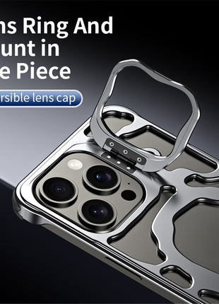 Auspicious Cloud Series For iPhone 14 Pro Magnetic Case Aluminum Alloy Hollow Phone Cover Lens Kickstand