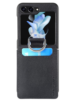 For Samsung Galaxy Z Flip7 FE 5G / Z Flip6 5G Phone Case Card Slot Kickstand PU+PC Cover with Finger Ring