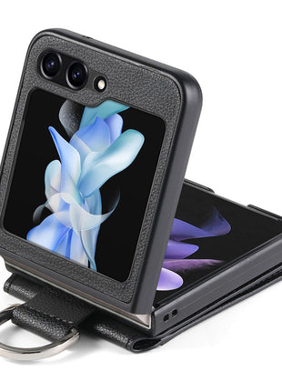 For Samsung Galaxy Z Flip7 FE 5G / Z Flip6 5G Phone Case Card Slot Kickstand PU+PC Cover with Finger Ring