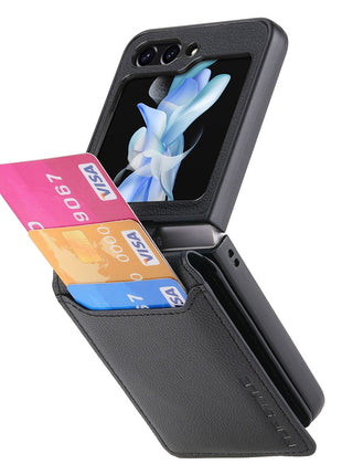 For Samsung Galaxy Z Flip7 FE 5G / Z Flip6 5G Phone Case Card Slot Kickstand PU+PC Cover with Finger Ring