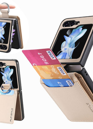 For Samsung Galaxy Z Flip7 FE 5G / Z Flip6 5G Phone Case Card Slot Kickstand PU+PC Cover with Finger Ring