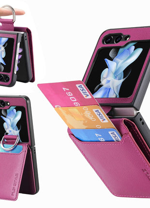 For Samsung Galaxy Z Flip7 FE 5G / Z Flip6 5G Phone Case Card Slot Kickstand PU+PC Cover with Finger Ring