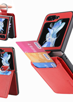 For Samsung Galaxy Z Flip7 FE 5G / Z Flip6 5G Phone Case Card Slot Kickstand PU+PC Cover with Finger Ring