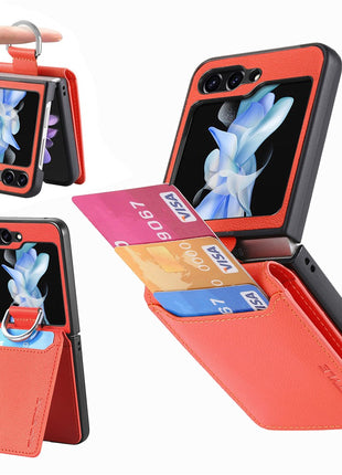 For Samsung Galaxy Z Flip7 FE 5G / Z Flip6 5G Phone Case Card Slot Kickstand PU+PC Cover with Finger Ring