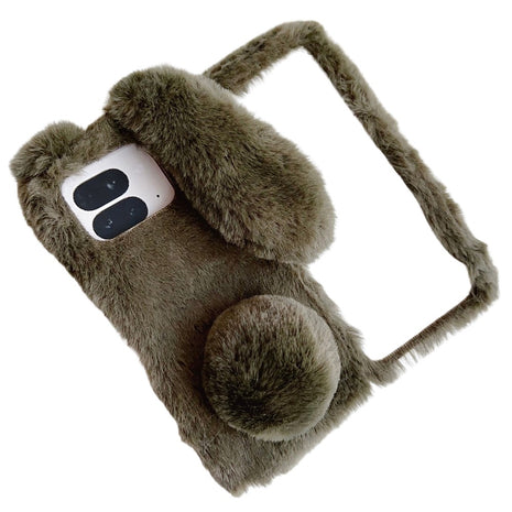 For Google Pixel 9 Pro Fold 5G Case Bunny Ears Winter Plush Hard PC Phone Cover