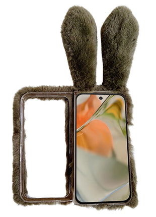 For Google Pixel 9 Pro Fold 5G Case Bunny Ears Winter Plush Hard PC Phone Cover