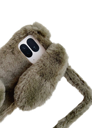 For Google Pixel 9 Pro Fold 5G Case Bunny Ears Winter Plush Hard PC Phone Cover