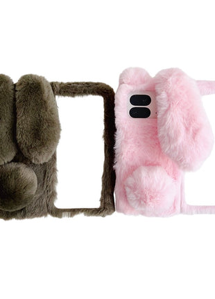 For Google Pixel 9 Pro Fold 5G Case Bunny Ears Winter Plush Hard PC Phone Cover