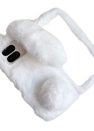 For Google Pixel 9 Pro Fold 5G Case Bunny Ears Winter Plush Hard PC Phone Cover