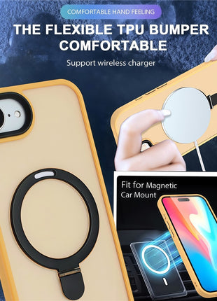 For iPhone 16e Case Compatible with MagSafe TPU + Acrylic Matte Phone Back Cover with Kickstand
