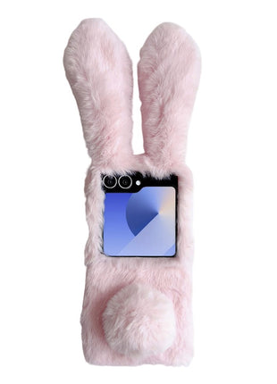 For Samsung Galaxy Z Flip7 5G Case Bunny Ears Winter Plush Hard PC Phone Cover