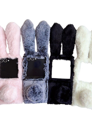 For Samsung Galaxy Z Flip7 5G Case Bunny Ears Winter Plush Hard PC Phone Cover