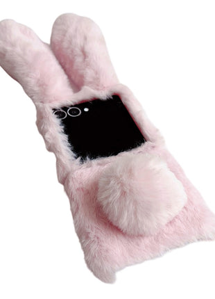 For Samsung Galaxy Z Flip7 5G Case Bunny Ears Winter Plush Hard PC Phone Cover