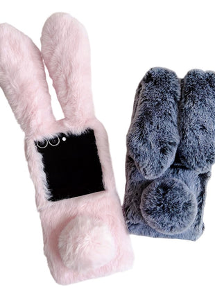 For Samsung Galaxy Z Flip7 5G Case Bunny Ears Winter Plush Hard PC Phone Cover