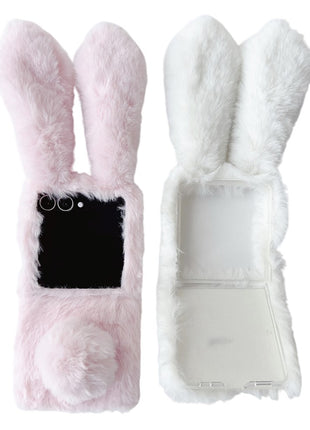 For Samsung Galaxy Z Flip7 5G Case Bunny Ears Winter Plush Hard PC Phone Cover