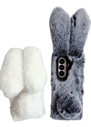 For Samsung Galaxy Z Fold7 5G Case Bunny Ears Winter Plush Hard PC Phone Cover