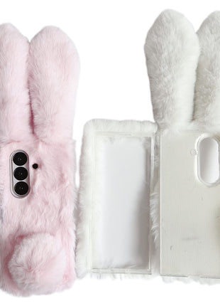 For Samsung Galaxy Z Fold7 5G Case Bunny Ears Winter Plush Hard PC Phone Cover