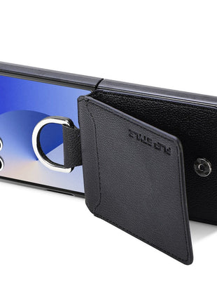 For Samsung Galaxy Z Flip7 5G Case Card Holder Kickstand PU + PC Phone Cover with Finger Ring