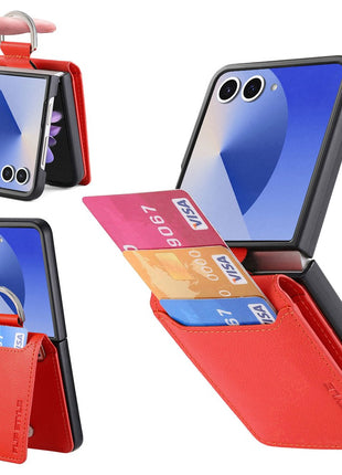 For Samsung Galaxy Z Flip7 5G Case Card Holder Kickstand PU + PC Phone Cover with Finger Ring