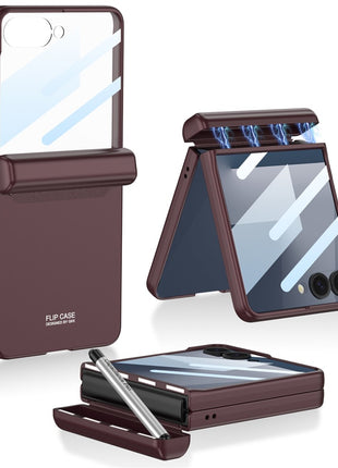 GKK For Samsung Galaxy Z Flip7 5G Case Magnetic Hinge Phone Cover with Front Screen Film and Pen