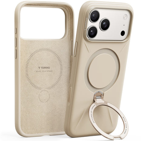 TORRAS Ostand Q Pro Series For iPhone 17 Pro Max Case Magnetic Ring Kickstand Liquid Silicone + PC Phone Cover