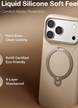 TORRAS Ostand Q Pro Series For iPhone 17 Pro Max Case Magnetic Ring Kickstand Liquid Silicone + PC Phone Cover