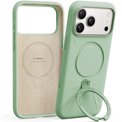 TORRAS Ostand Q Pro Series For iPhone 17 Pro Max Case Magnetic Ring Kickstand Liquid Silicone + PC Phone Cover