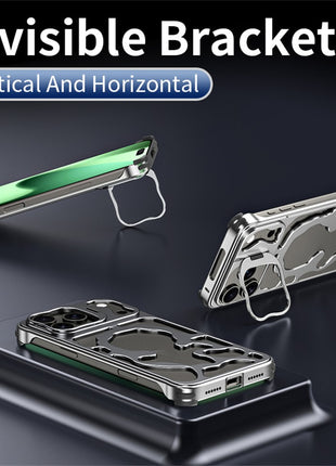 Auspicious Cloud Series For iPhone 17 Pro Hollow Case Aluminum Alloy Kickstand Magnetic Phone Cover