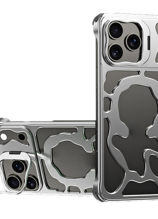 Auspicious Cloud Series For iPhone 17 Pro Max Hollow Case Aluminum Alloy Kickstand Magnetic Phone Cover