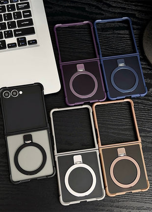 For Samsung Galaxy Z Flip7 5G Magnetic Case Kickstand Shockproof Matte PC + TPU Phone Cove