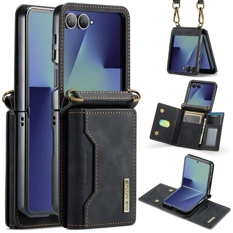 DG.MING M2 Series for Samsung	Galaxy Z Flip7 5G Case PU + PC Phone Cover with Detachable Card Bag / Should Strap