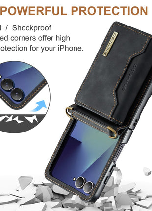 DG.MING M2 Series for Samsung	Galaxy Z Flip7 5G Case PU + PC Phone Cover with Detachable Card Bag / Should Strap