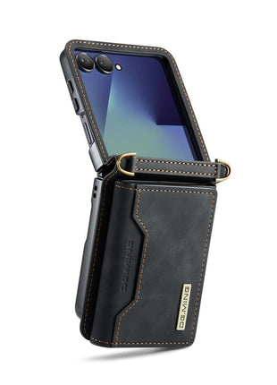 DG.MING M2 Series for Samsung	Galaxy Z Flip7 5G Case PU + PC Phone Cover with Detachable Card Bag / Should Strap
