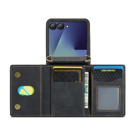 DG.MING M2 Series for Samsung	Galaxy Z Flip7 5G Case PU + PC Phone Cover with Detachable Card Bag / Should Strap