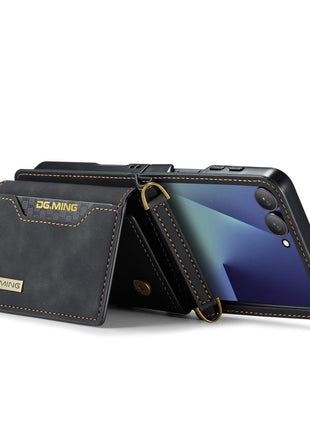 DG.MING M2 Series for Samsung	Galaxy Z Flip7 5G Case PU + PC Phone Cover with Detachable Card Bag / Should Strap